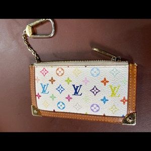LV  authentic white monogram pochette key pouch